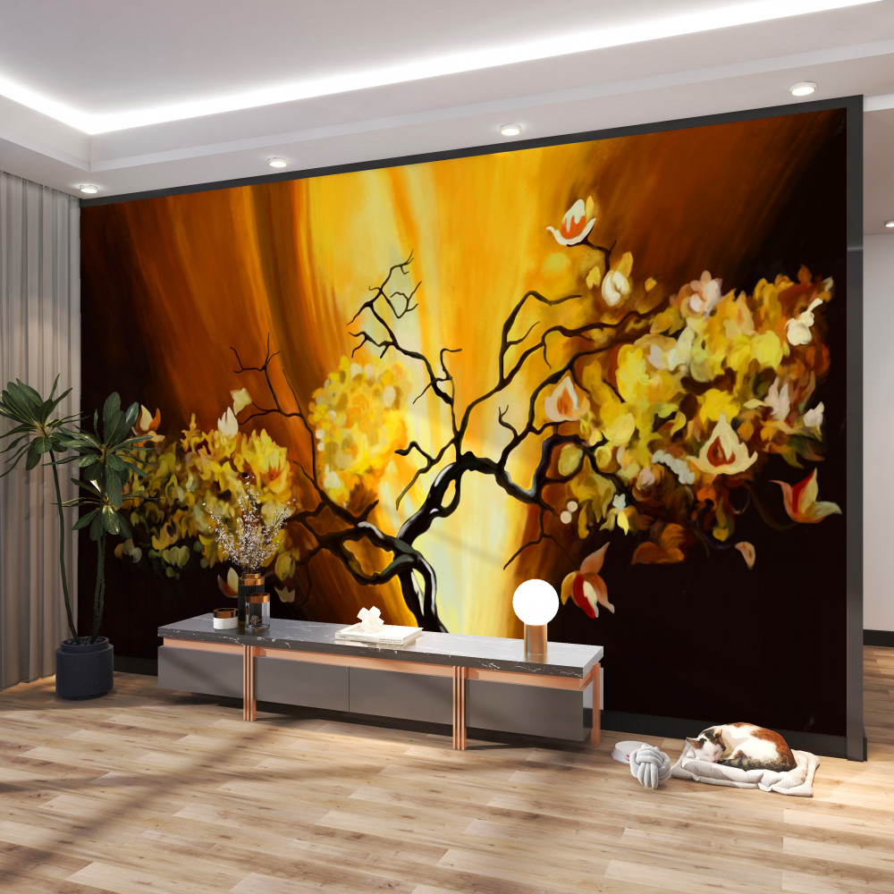 Fototapeta kwitnące drzewo o zachodzie słońca