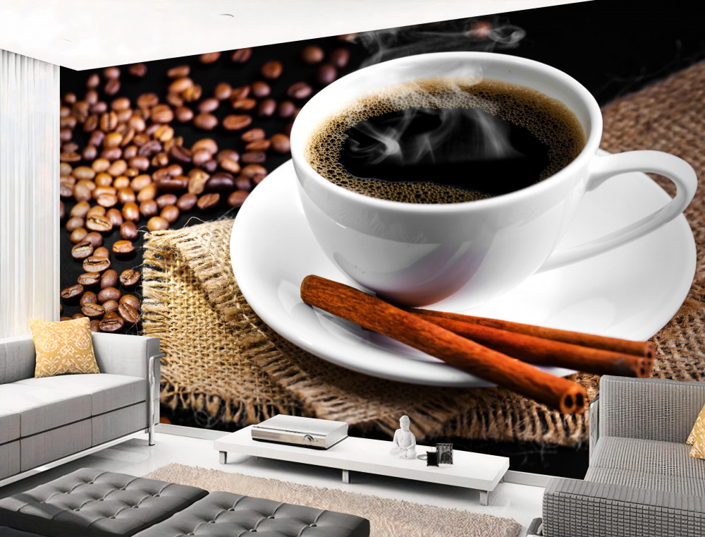 Fototapeta filiżanka kawy z laskami cynamonu