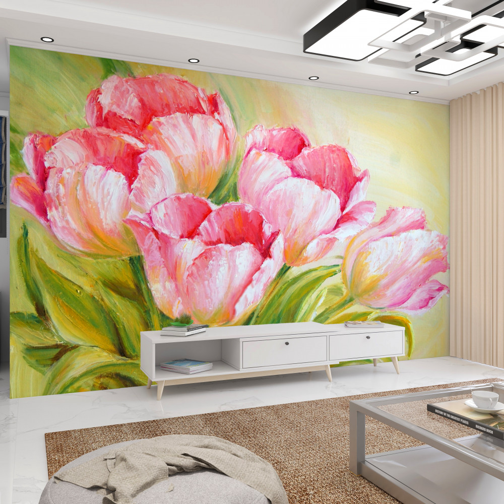 Fototapeta malowane różowe tulipany