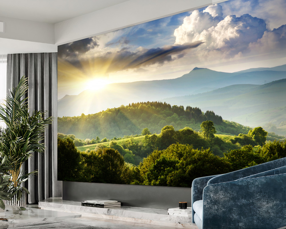 Fototapeta poranne promienie słońca nad szczytami gór