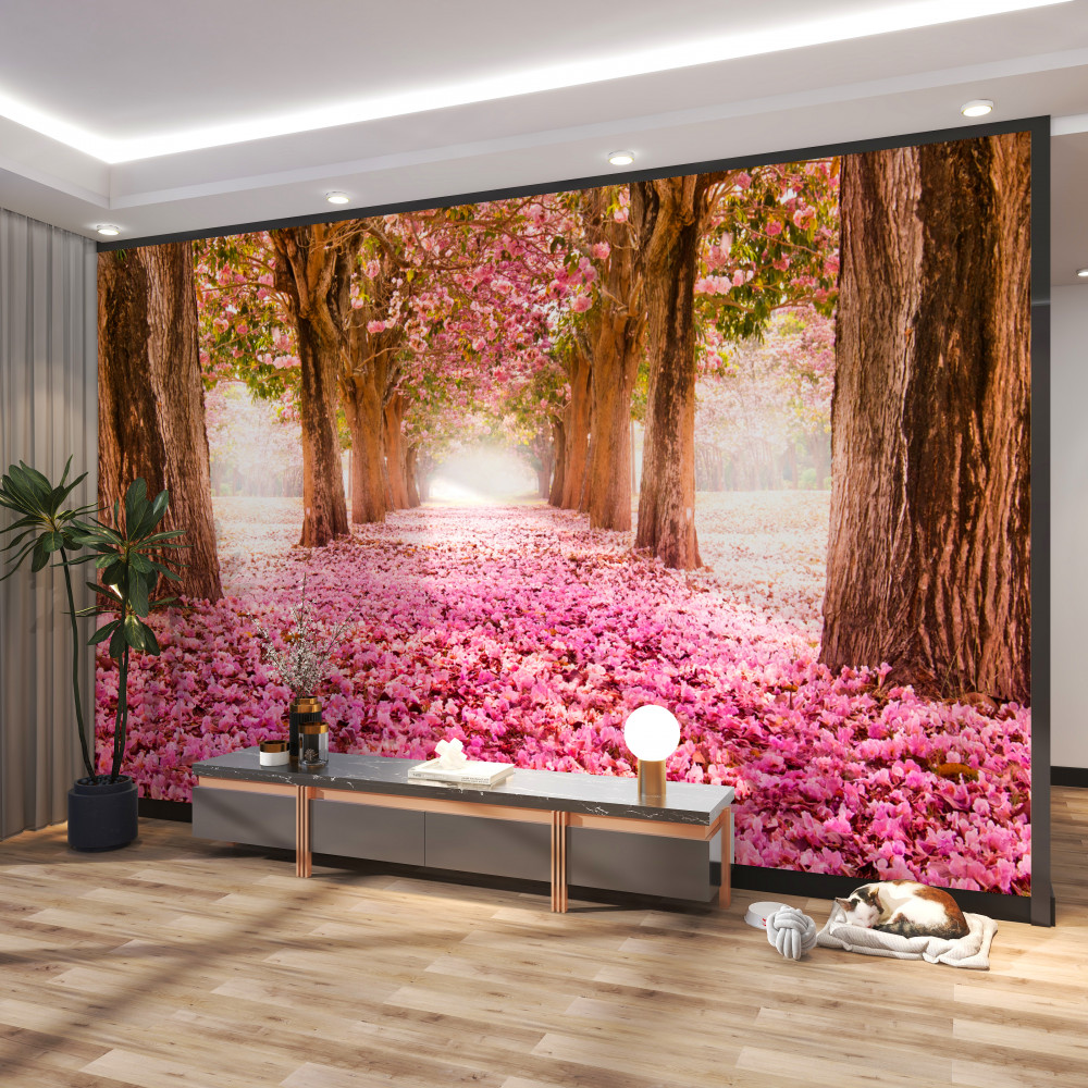 Fototapeta aleja usiana różową sakurą