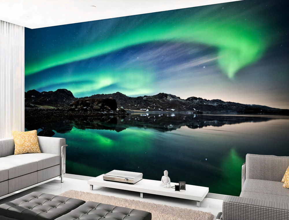 Fototapeta zorza polarna nad jeziorem