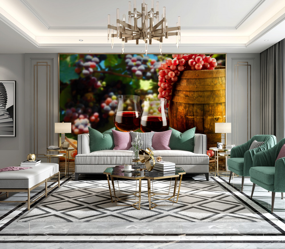 Fototapeta kieliszki do wina na tle winogron