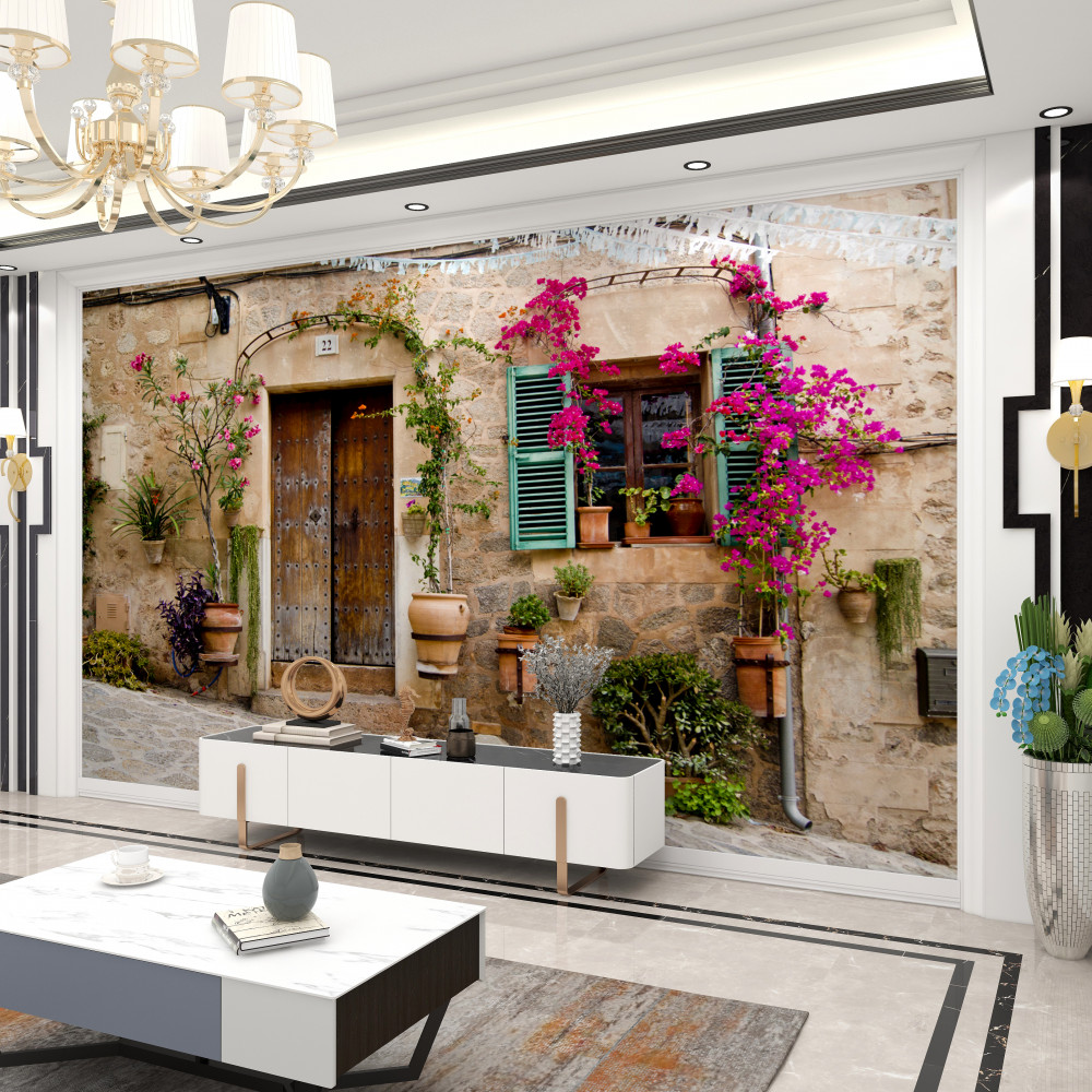 Fototapeta stary dom z kwiatami