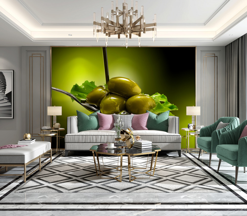 Fototapeta zielone oliwki w łyżce