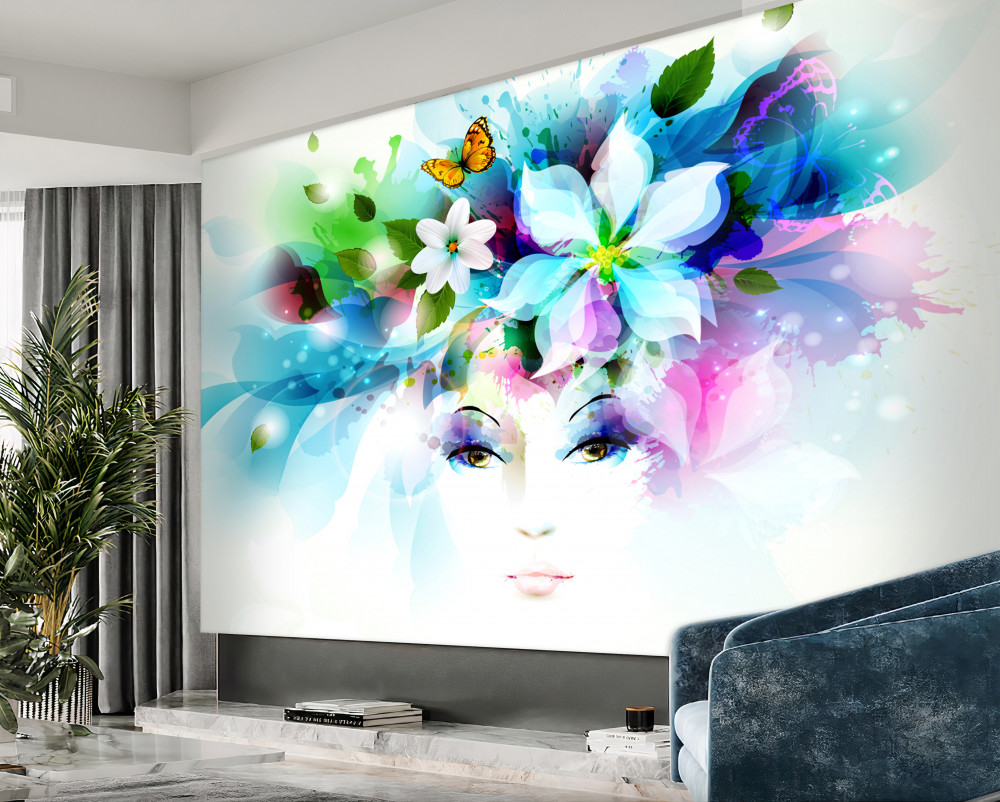 Fototapeta abstrakcyjna dziewczyna z kwiatami na głowie