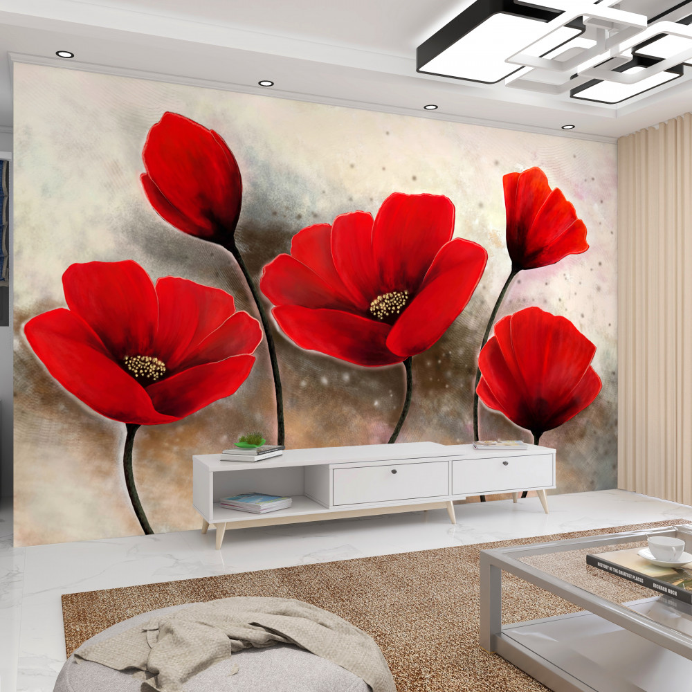 Fototapeta czerwone maki po deszczu