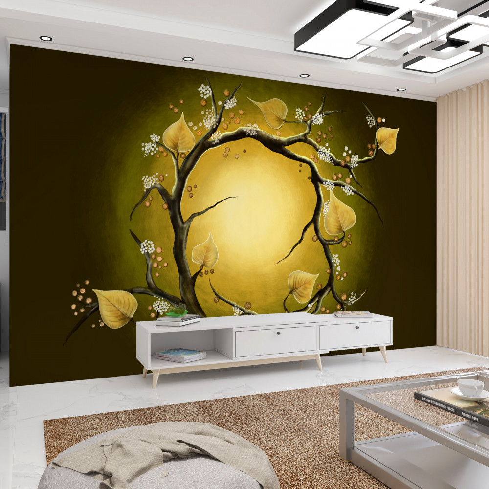 Fototapeta kwitnąca żółta magnolia na tle słońca