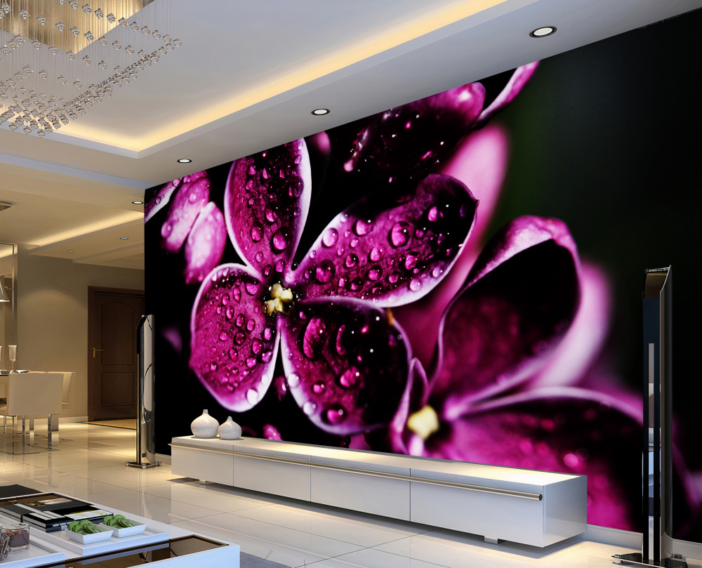 Fototapeta krople na fioletowe kwiaty