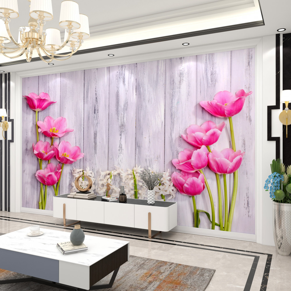 Fototapeta różowe tulipany na drzewie