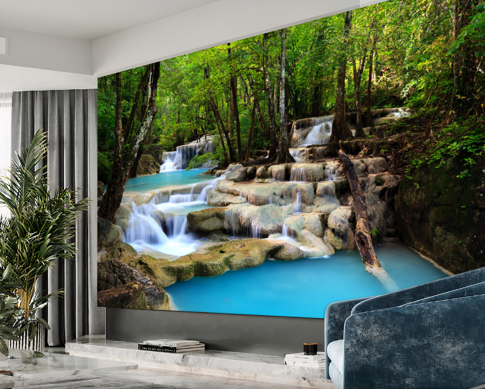 Fototapeta kaskady leśnych wodospadów