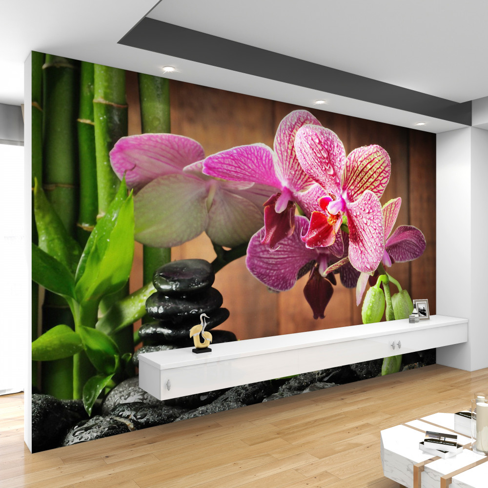 Fototapeta fioletowe orchidee w kamieniach