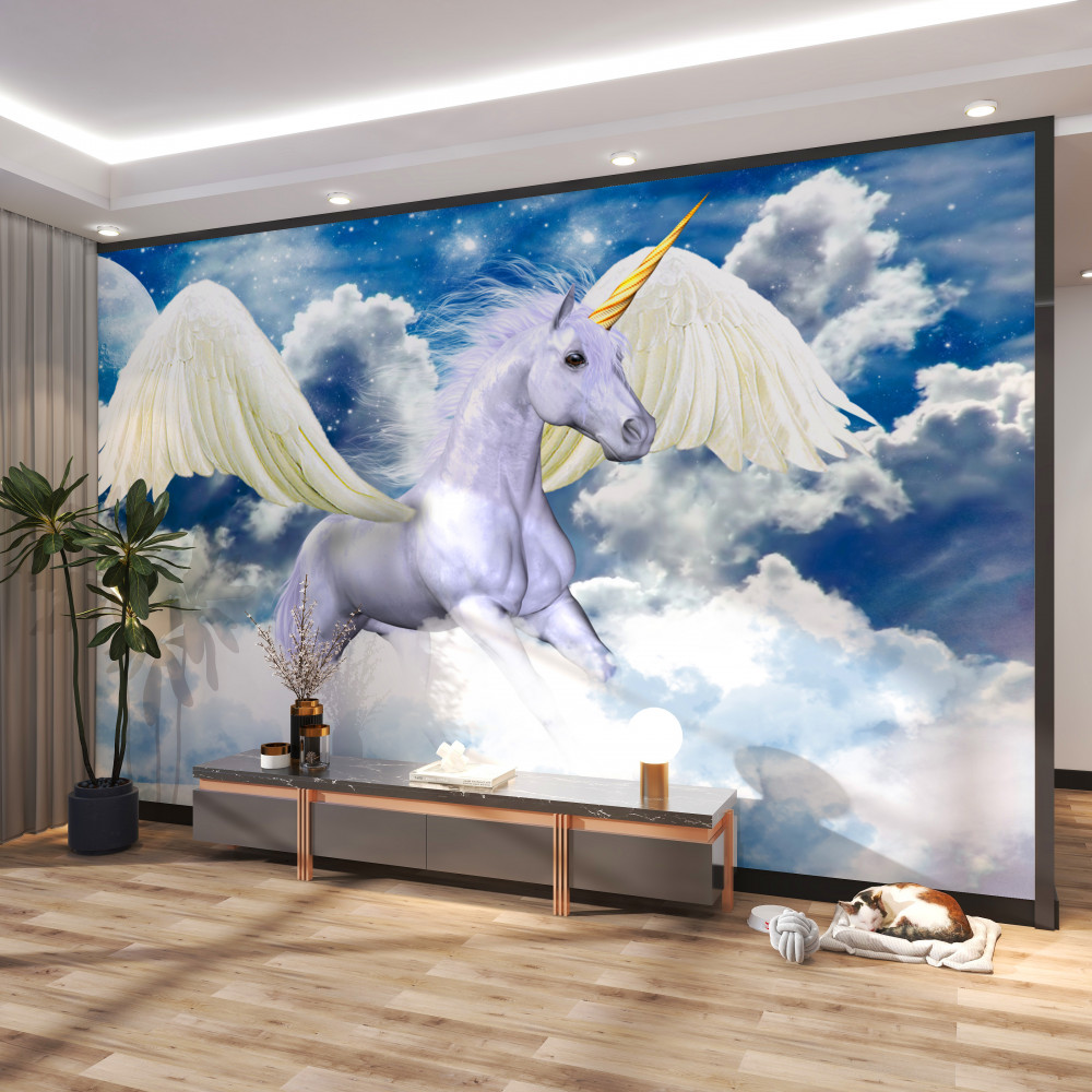 Fototapeta latający pegaz w chmurach