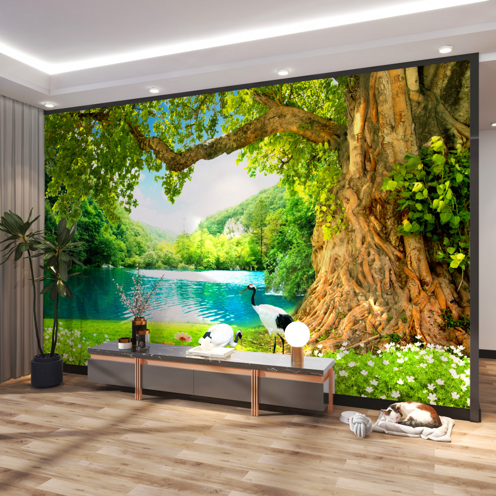 Fototapeta dwie czaple na łące nad jeziorem