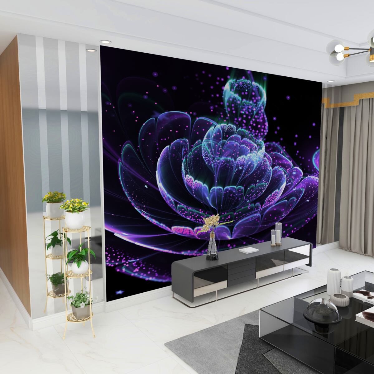 Fototapeta niebieski abstrakcyjny kwiat na czarnym tle