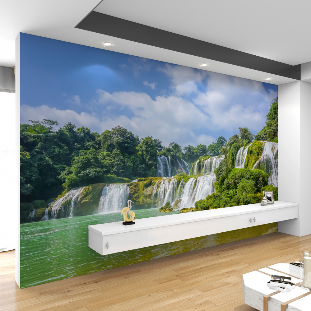 Fototapeta kaskady wodospadów wpadające do jeziora