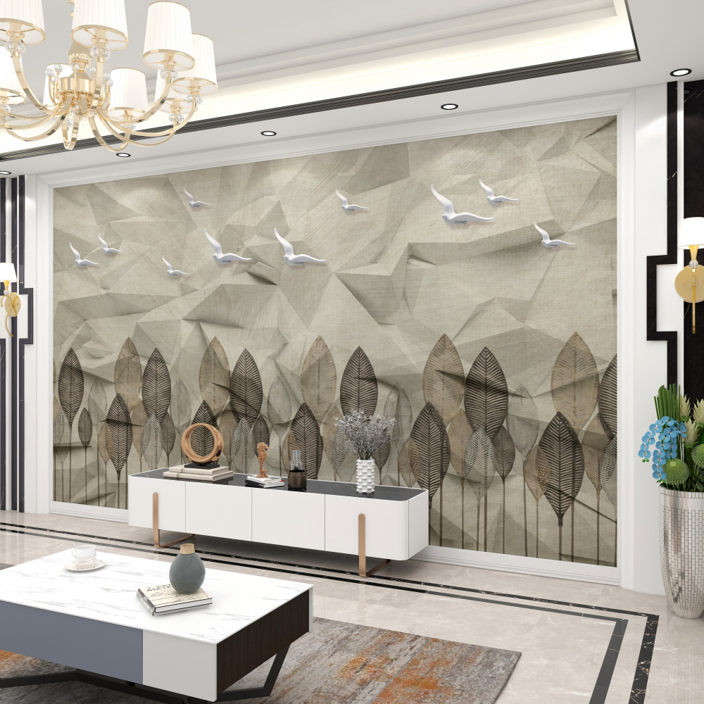 Fototapeta szary las i latające ptaki