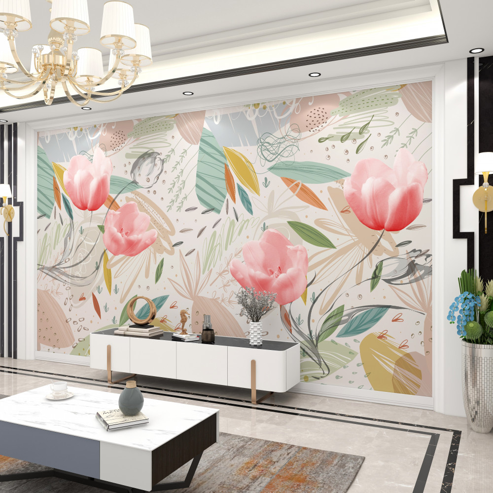 Fototapeta abstrakcyjne tło z różowymi tulipanami