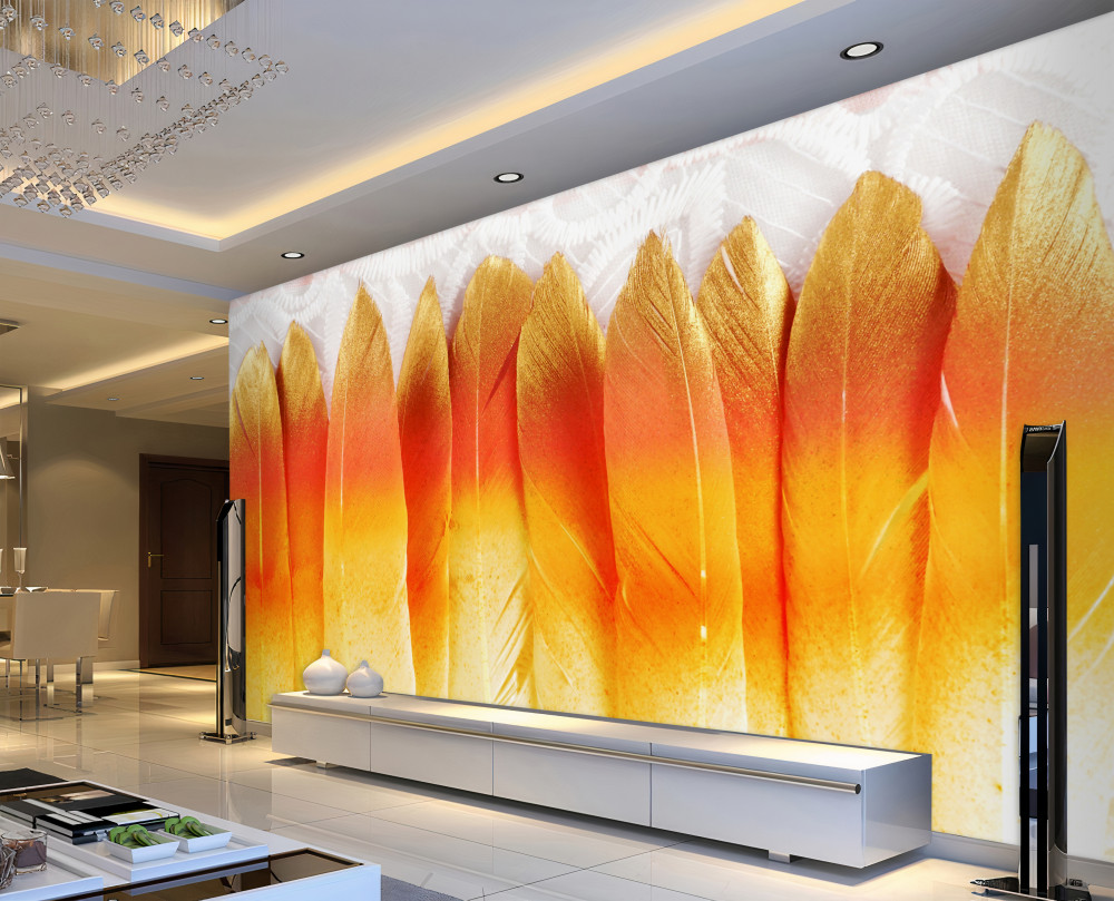 Fototapeta żółte pióra na tle zachodu słońca