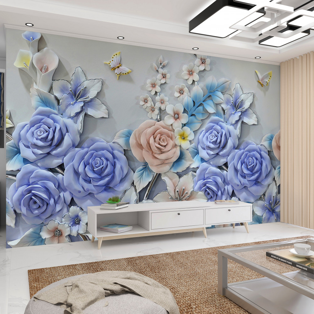 Fototapeta motyle latają nad różami i liliami