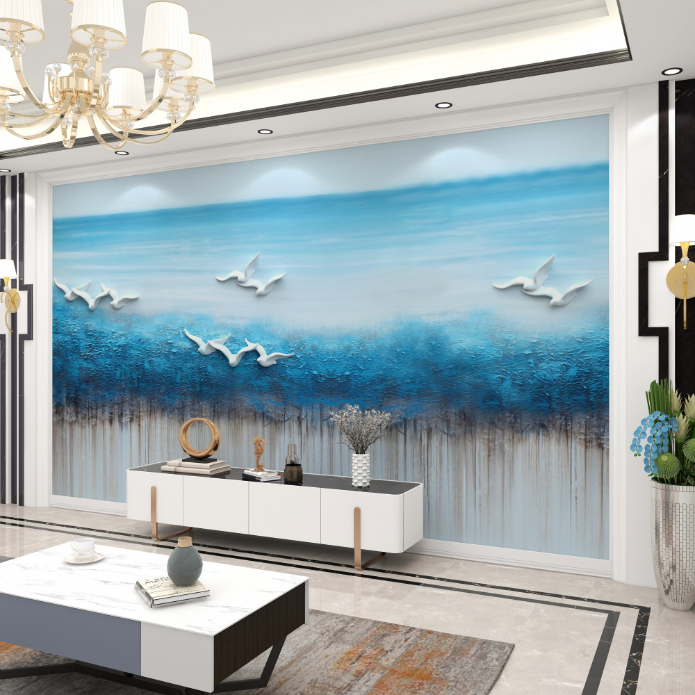 Fototapeta białe ptaki nad błękitnymi chmurami