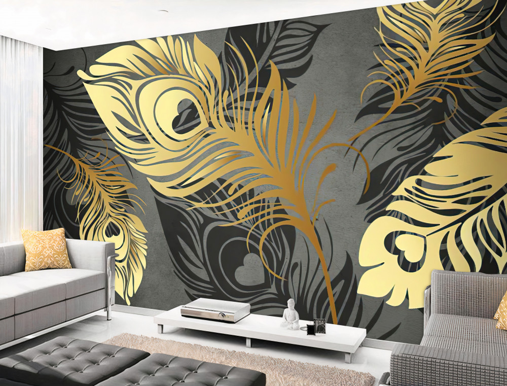 Fototapeta złote ażurowe piórka