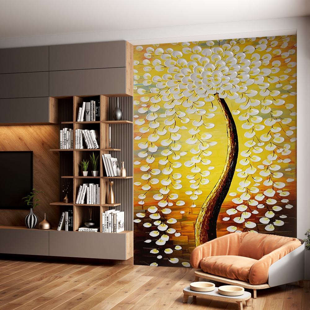 Fototapeta drzewo z kwiatami namalowanymi farbą olejną