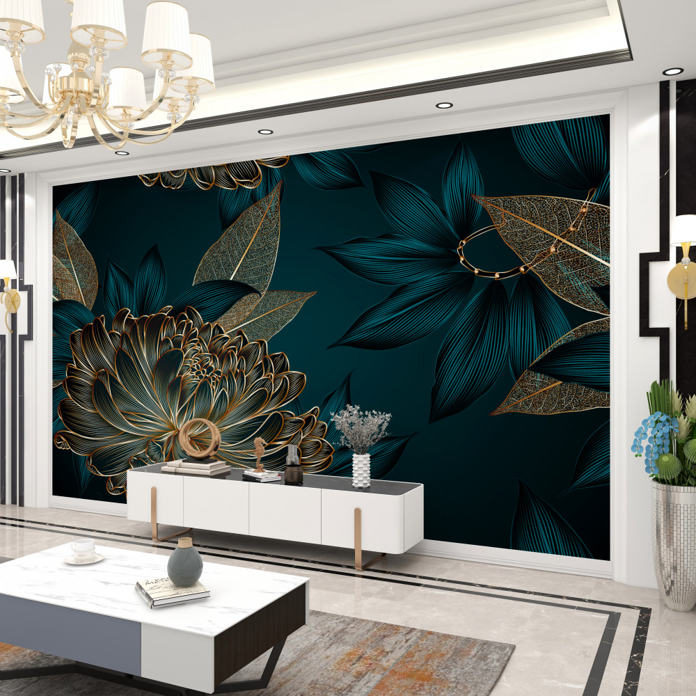 Fototapeta mniszek lekarski i złoty liść