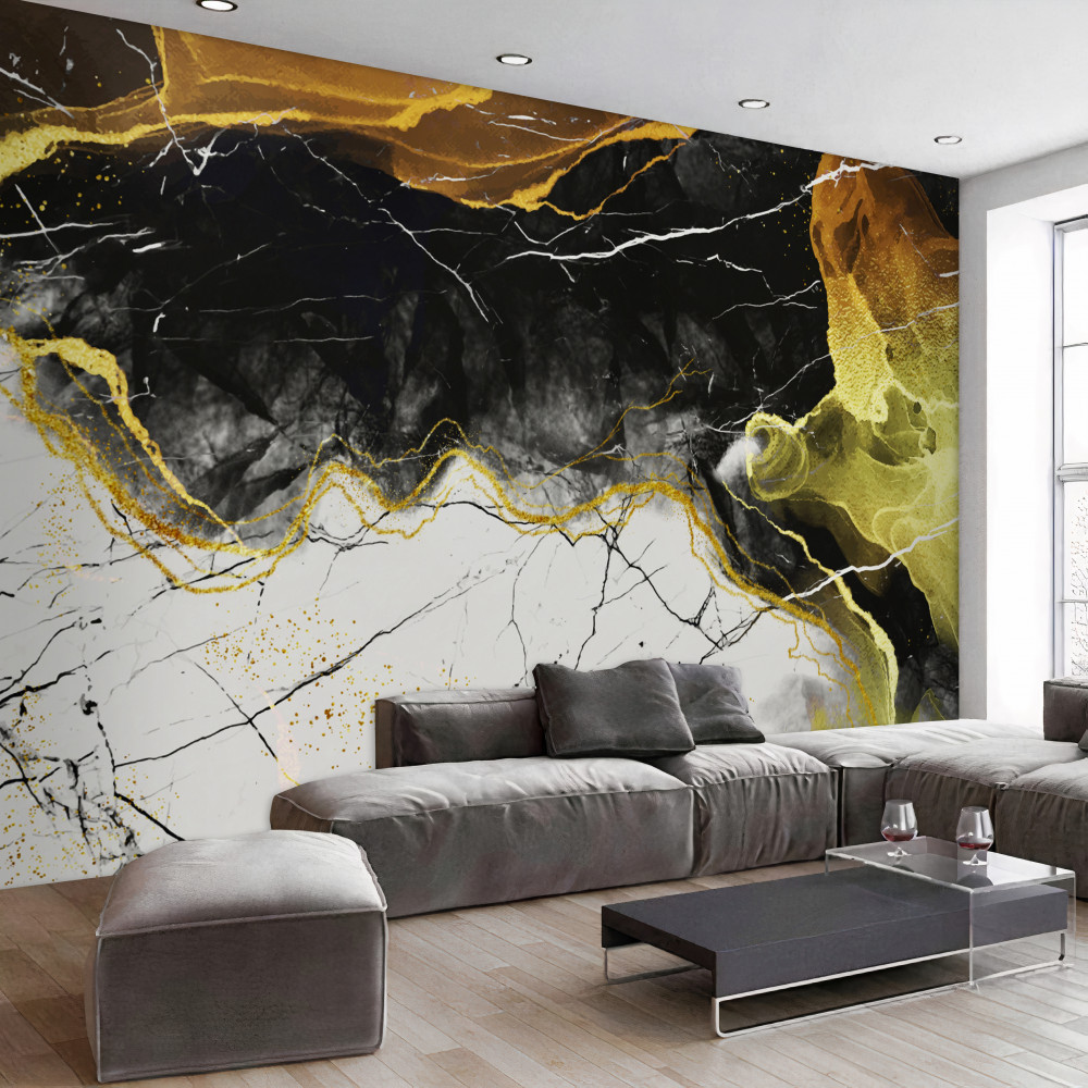 Fototapeta czarno-biały marmur ze złoceniami