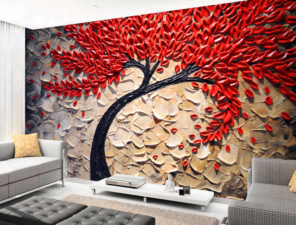 Fototapeta piękne czerwono kwitnące drzewo