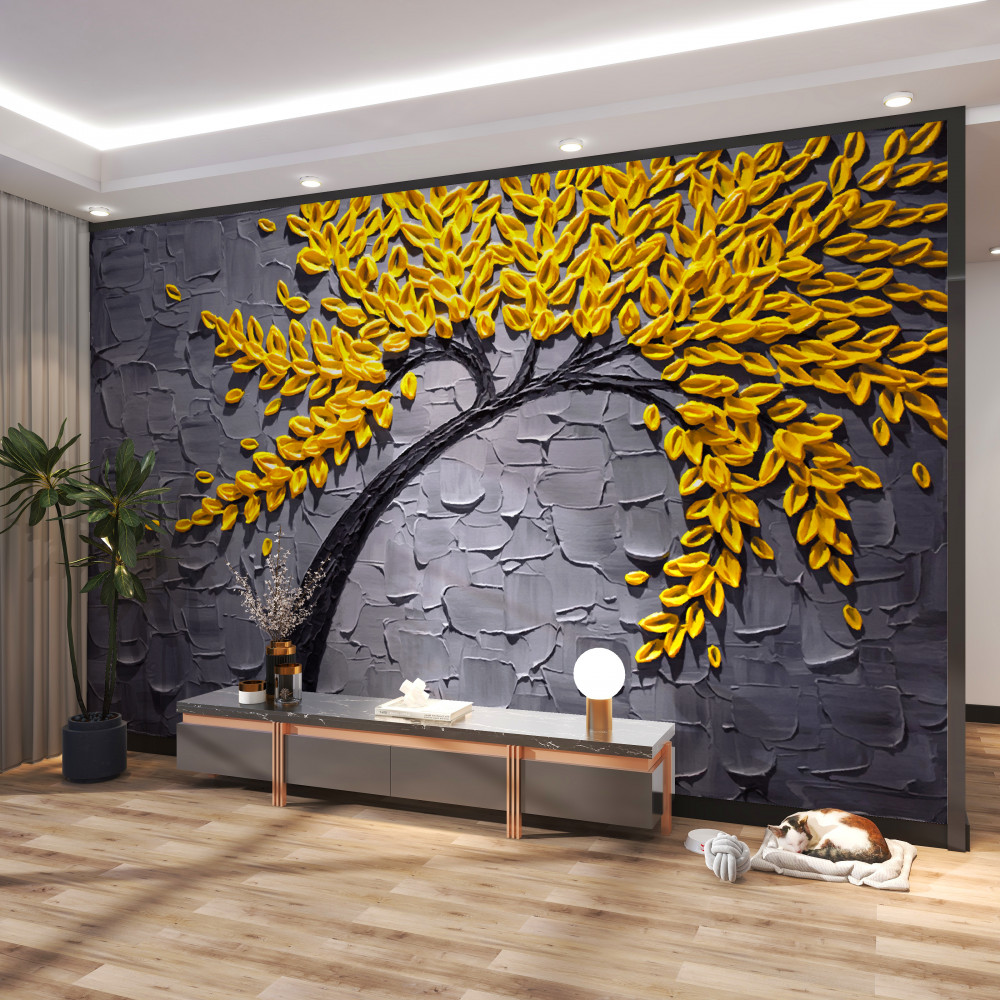 Fototapeta jasnożółte jesienne kolory na liściach