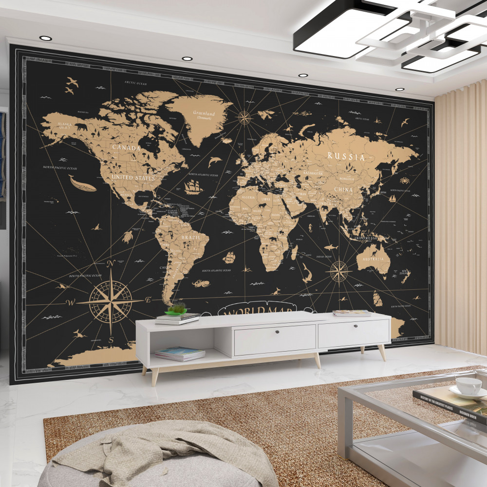 Fototapeta mapa świata na czarnym tle