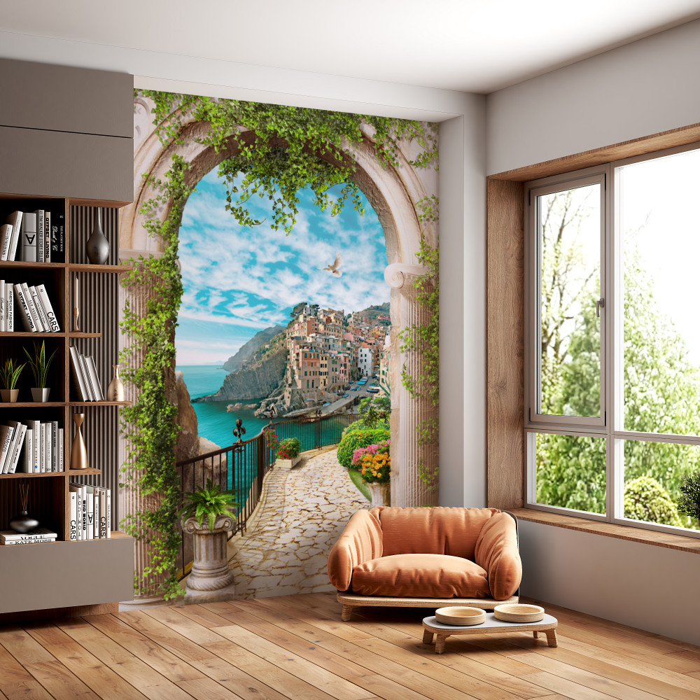 Fototapeta kamienny łuk i ścieżka do miasta