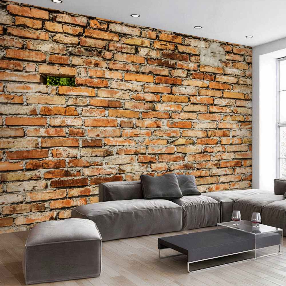 Fototapeta stary mur z upadłymi cegłami