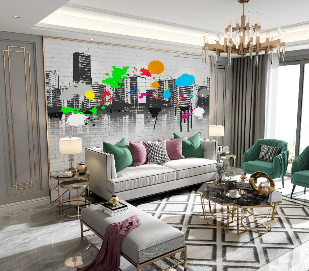 Fototapeta domy pokryte jaskrawymi graffiti