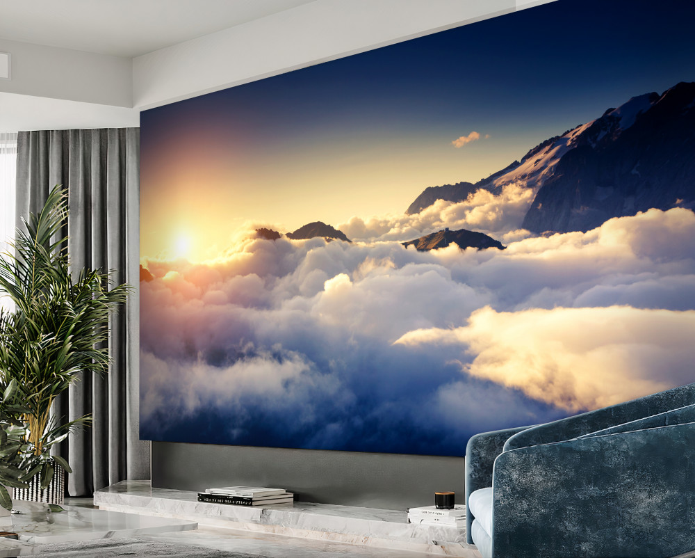 Fototapeta słońce zachodzi za horyzont chmur