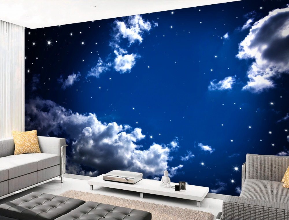 Fototapeta jasne chmury i gwiazdy na nocnym niebie