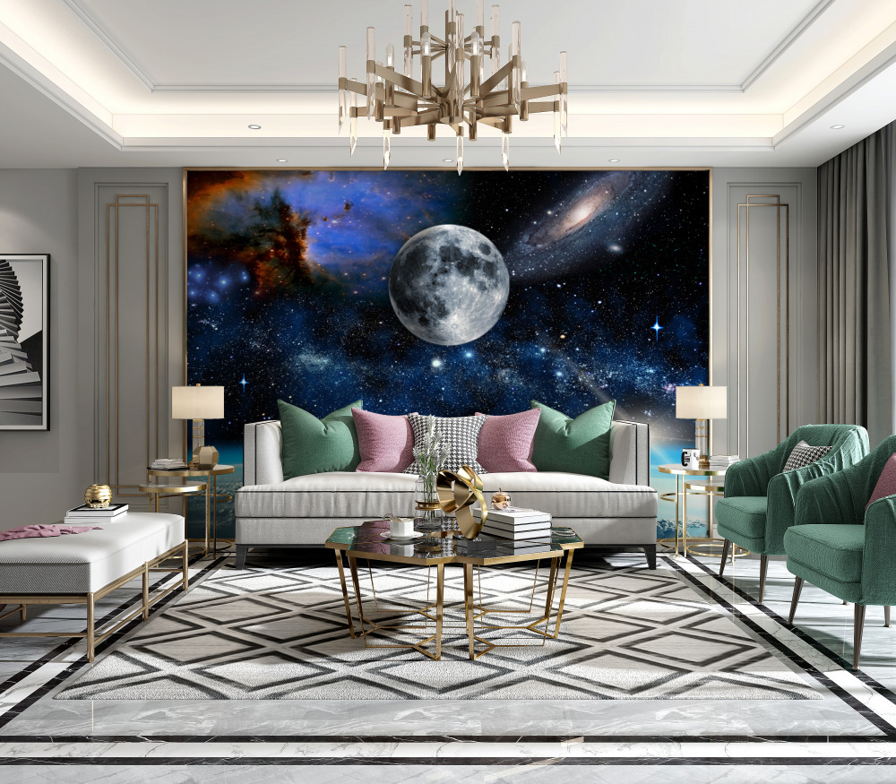 Fototapeta przestrzeń i księżyc nad chmurami