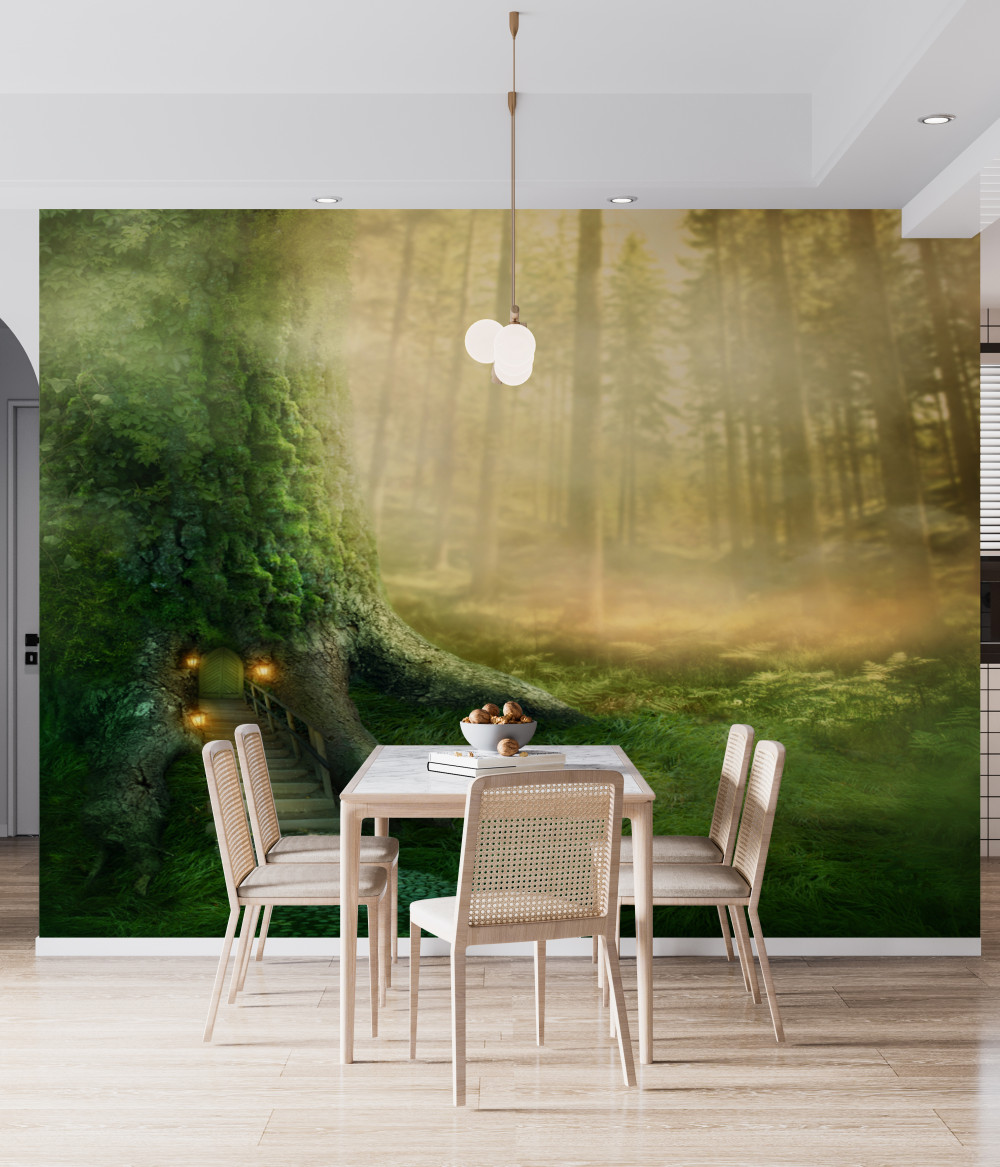 Fototapeta gęsta mgła spowija zielony las