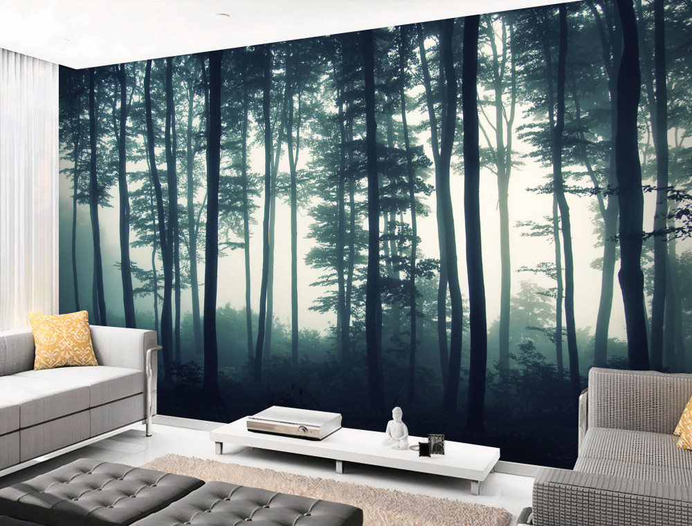 Fototapeta wcześnie rano mgła w lesie