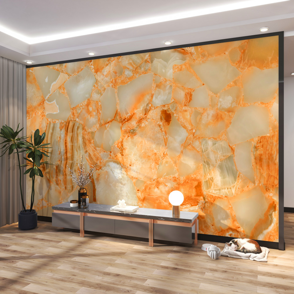 Fototapeta bursztynowe odcienie kropli na kamieniu