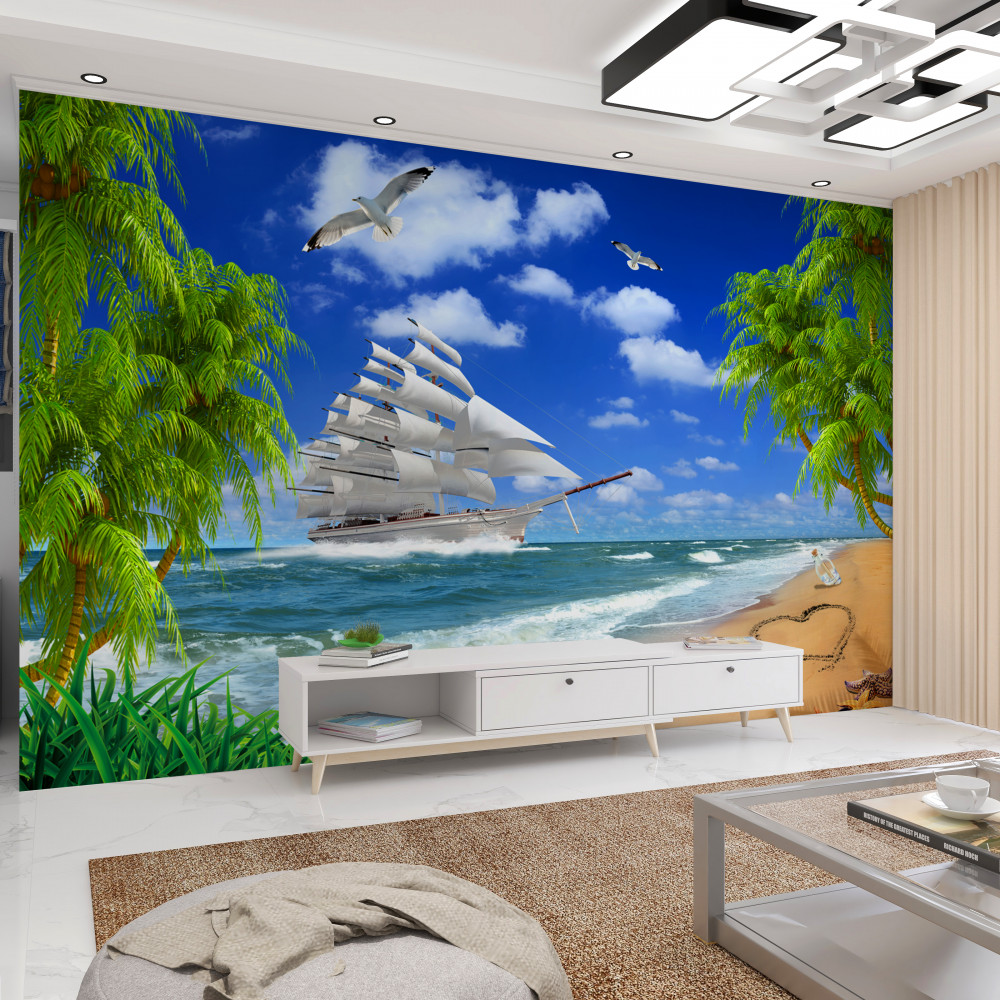 Fototapeta palmy i żaglówka