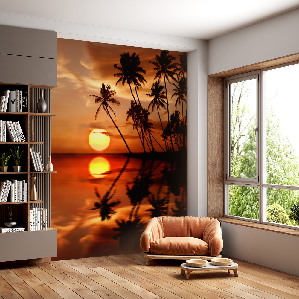 Fototapeta palmy na tle zachodu słońca