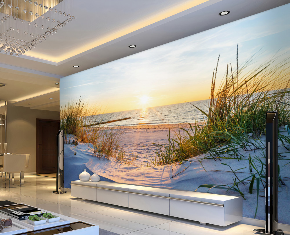 Fototapeta zielona trawa na piaszczystej plaży