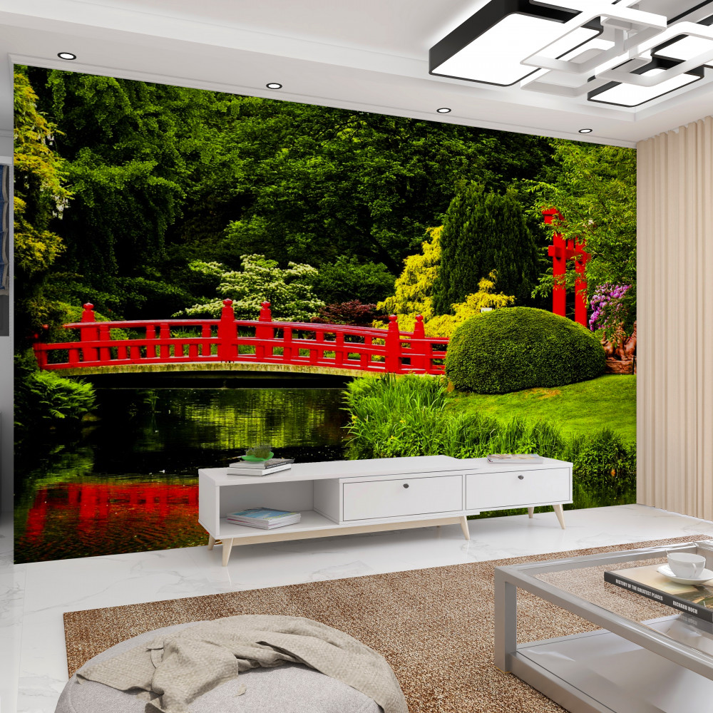 Fototapeta czerwony most w ogrodzie japońskim