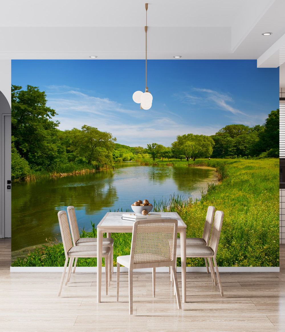 Fototapeta spokojne wody na zielonej łące