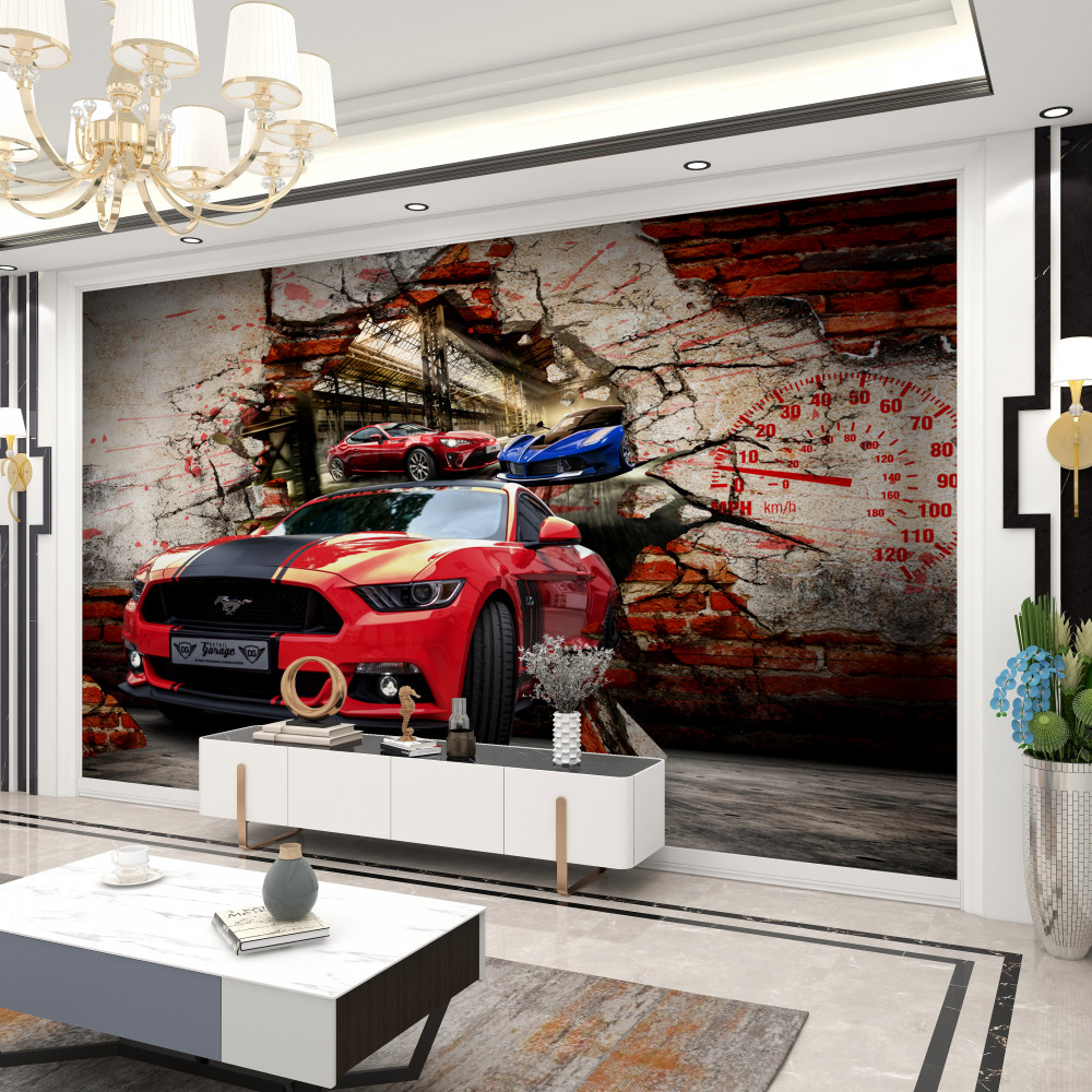 Fototapeta czerwony samochód na ścianie