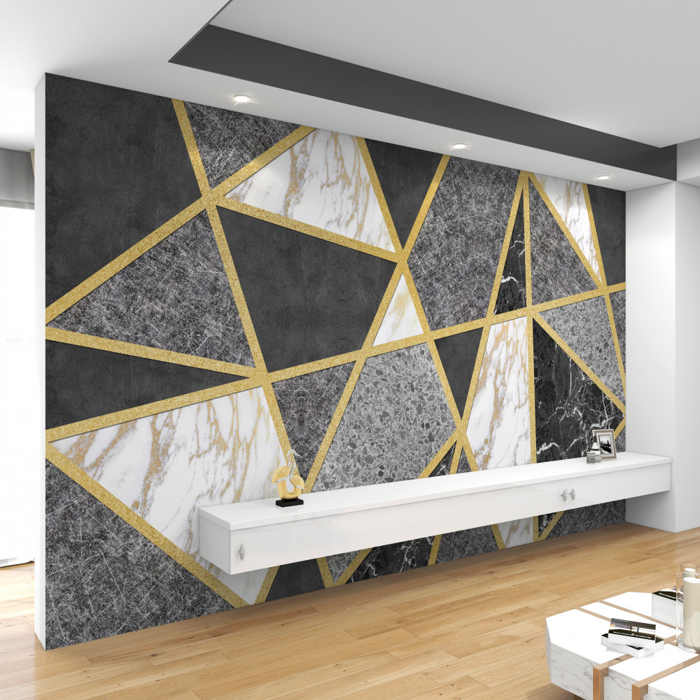 Fototapeta czarno-biała mozaika ze złotem