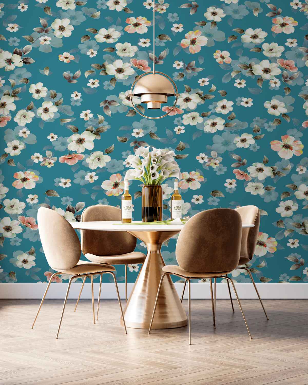 Fototapeta Małe kwiaty na niebieskim tle