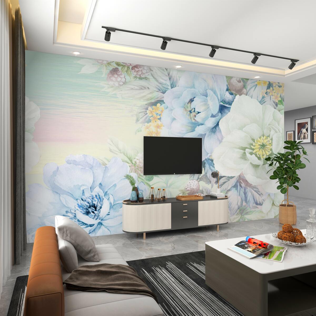 Fototapeta Kwiaty białe i niebieskie